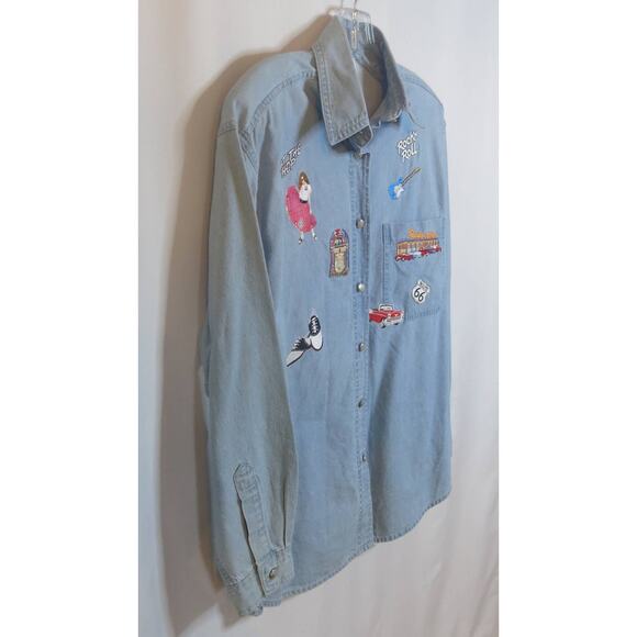 VINTAGE TIA DESIGNS Denim Jean Shirt 1950's Theme Size S Women's Rock n Roll - Picture 4 of 11